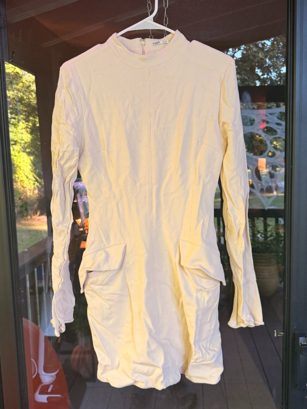 House of CB M-Tall Cream Long Sleeve Mini Dress